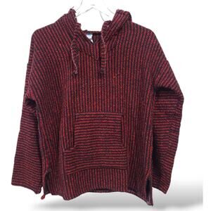 La Malinche Unisex Large Sweater Red Black Hooded Made in Mexico Pull Over